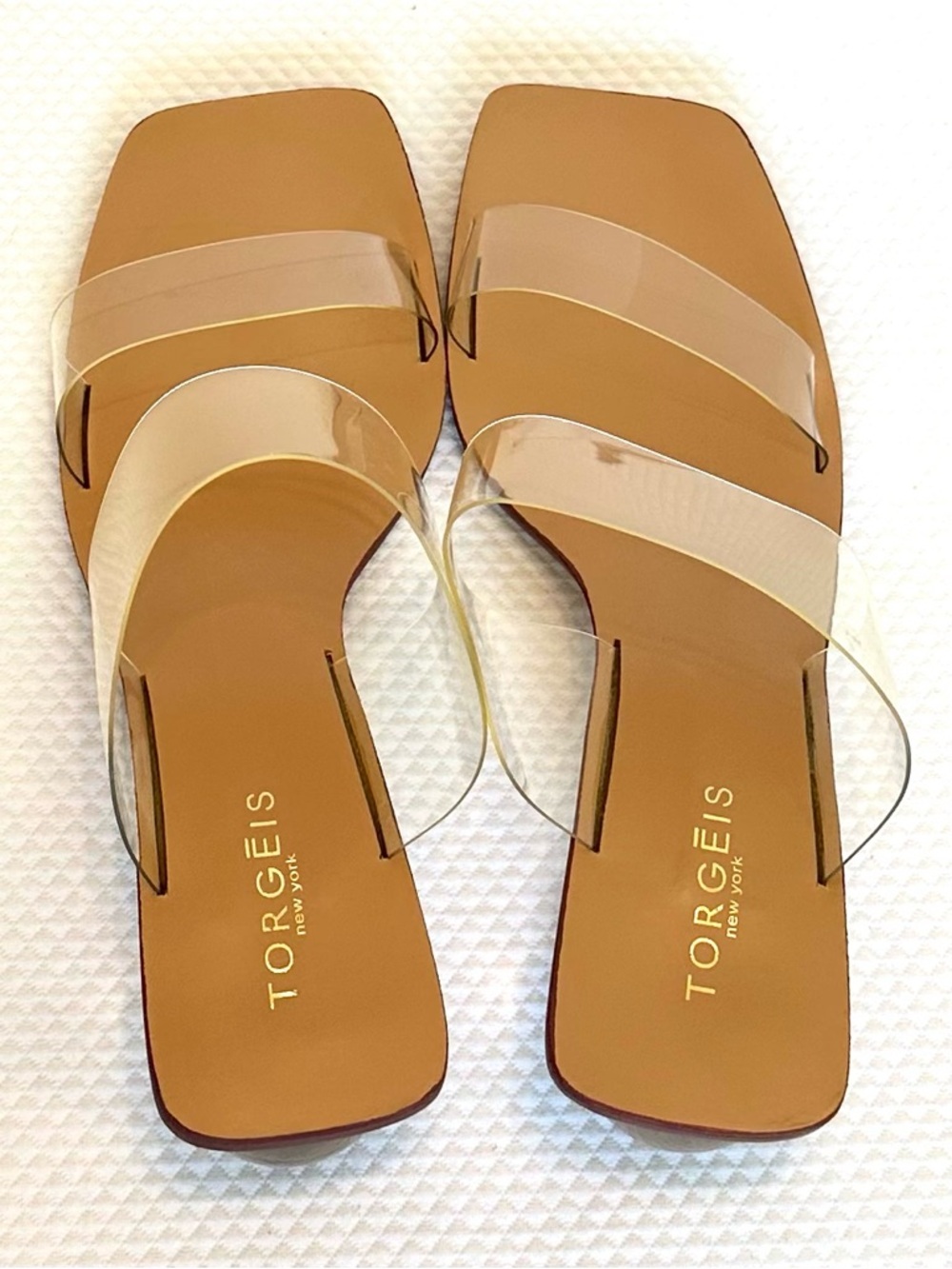 Torgeis NY “Chantal” Clear Straps & Ball Heel 2.5 inches NWOT fits like 10 wide - Picture 4 of 8